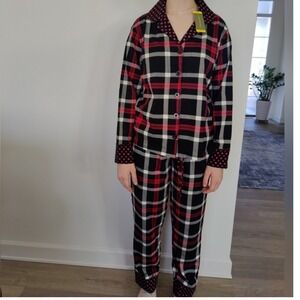 NEW Vera Bradley Women's XL Cozy Red Plaid Floral 2 Piece Pajama Set 100% Cotton